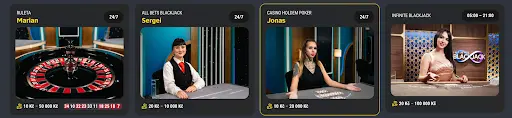 Live kasino – ruleta, blackjack a poker s živými krupiéry Živá kasinová hra – ruleta, blackjack a poker s krupiéry dostupné 24/7