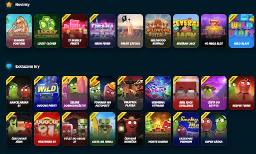 Nové a exkluzivní hry s jackpoty v online kasinu Nové a exkluzivní hry – Summer Fortune, Lucky Clover, Neon Fever, Wildwood Buffalo, Seveřan Jack, Wild Blast, Kancelářská 81, Ovocná Párty, Vesmírná Výprava, Monte Kasino, Sazkymat Premium
