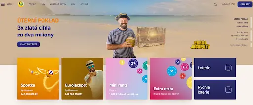 JojoHry – Online loterie, Sportka, Eurojackpot a další hry Úvodní stránka loterijního portálu JojoHry s nabídkou her Sportka, Eurojackpot, Mini renta a Extra renta